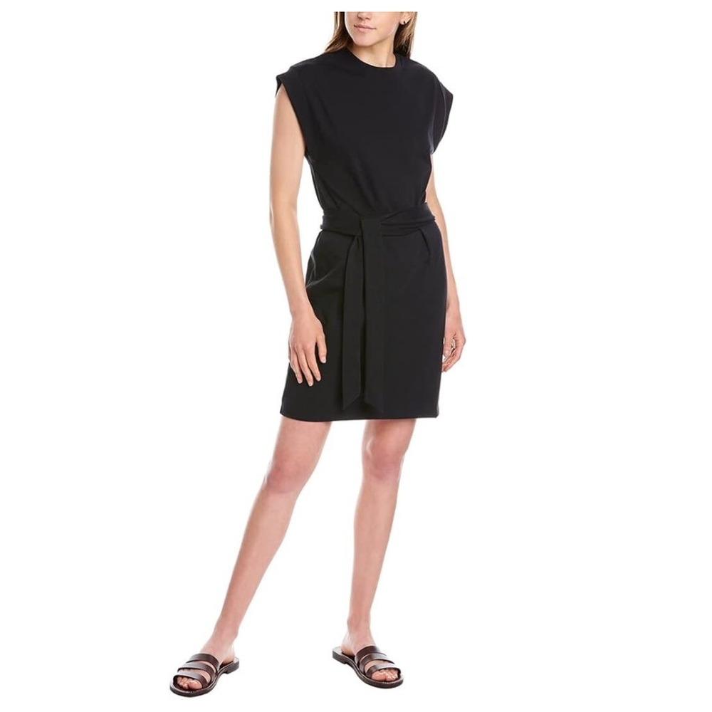 Vince Tie Waist Short Sleeve Dress Black Medium